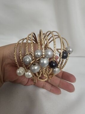 Gold-Tone Freahwater Pearl Bangle Bracelet Set Of 11